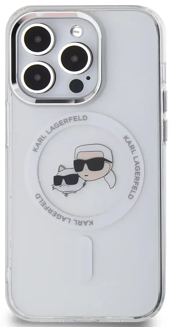 Karl Lagerfeld IML K&CH Heads Metal Frame MagSafe Case for iPhone 14 Pro Max Transparent