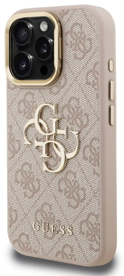 Guess PU 4G Metāla Logo Stenda Kamera Rāmis telefona maciņš iPhone 15 Pro Max Rozā