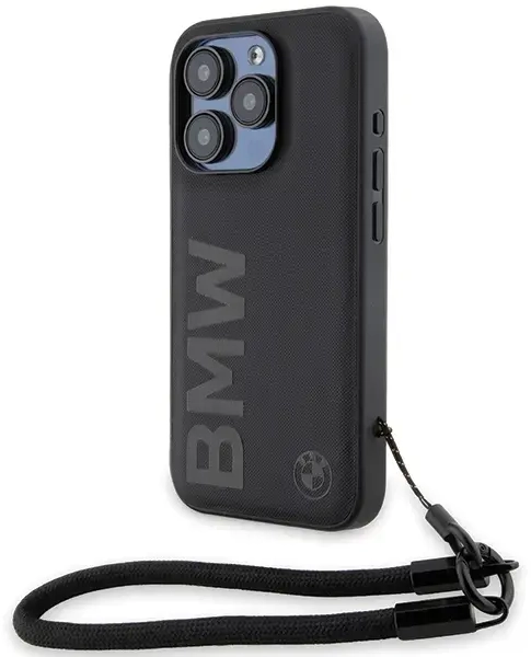 BMW BMHCP15X23RMRLK iPhone 15 Pro Max 6.7" czarny|black hardcase Signature Leather Wordmark Cord