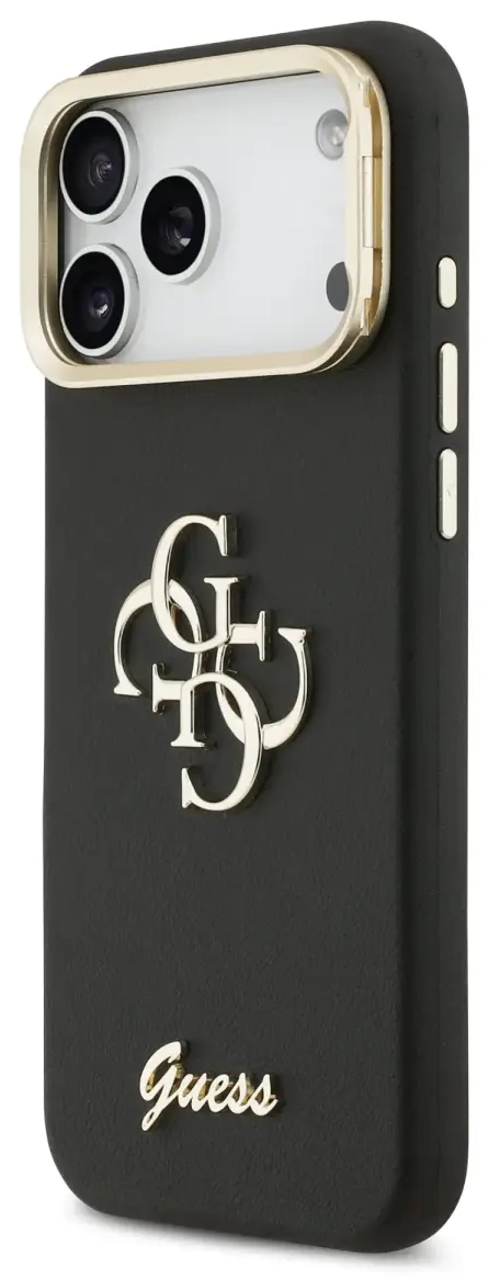 Guess PU Grained 4G Logo Stand Camera Frame Case for iPhone 17 Pro Max Black