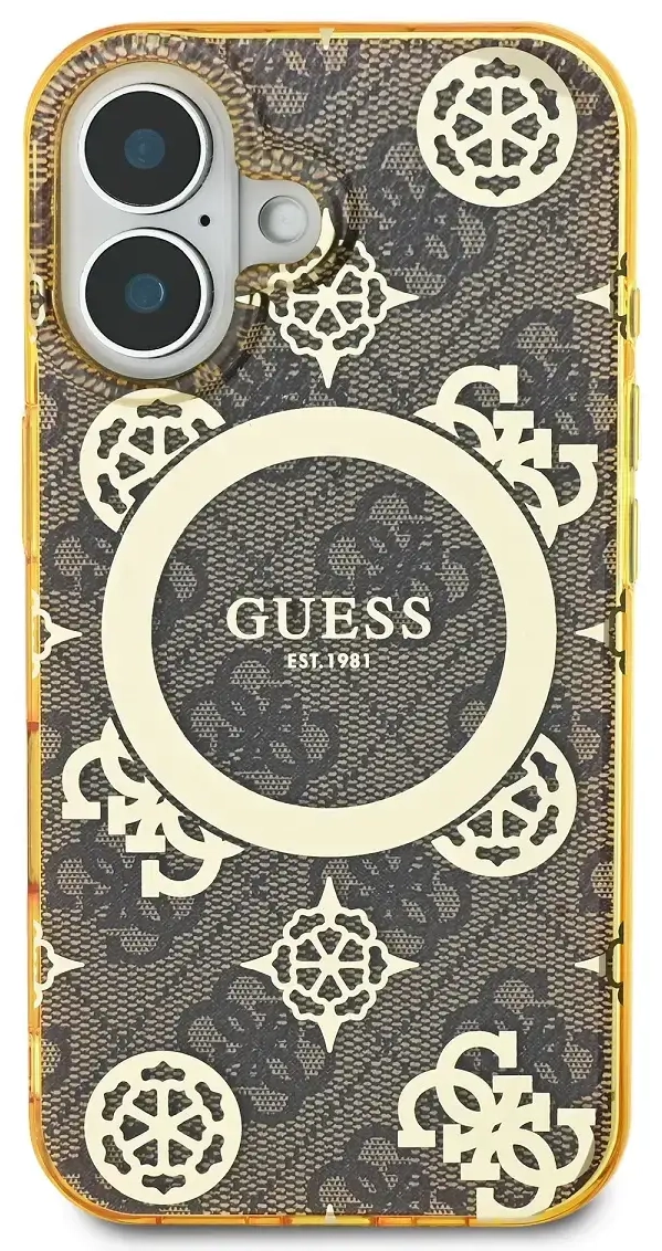 Guess GUHMP16SH4PYEEW iPhone 16 6.1" brązowy|brown hardcase IML Peony On 4G Background MagSafe