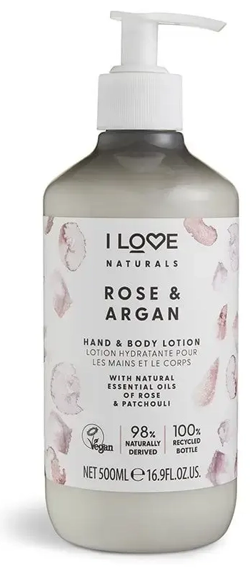 I Love, Naturals Collection, Vegan, Moisturizing, Rose & Argan, Lotion, For Hands & Body, 500 ml