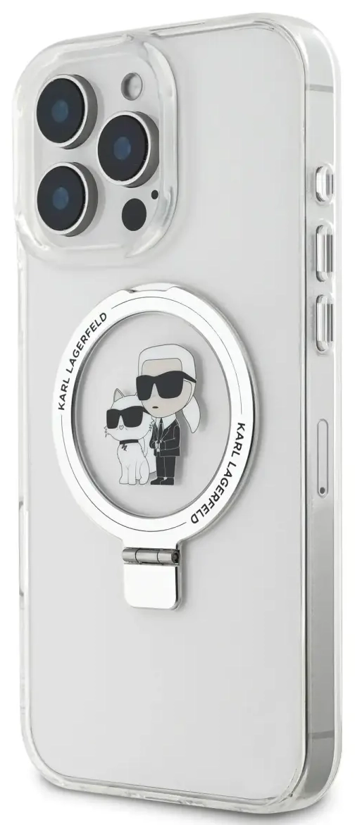 Karl Lagerfeld Ringstand Karl and Choupette MagSafe Case for iPhone 16 Pro Max White