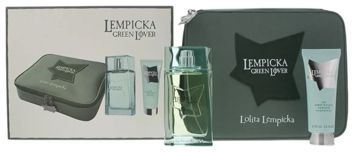 Set Lolita Lempicka: Green Lover, Eau De Toilette, For Men, 100 ml + Green Lover, Moisturizing & Hydrating, After-Shave Gel, 75 ml