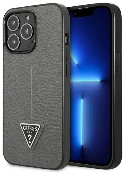 Guess PU Saffiano Triangle Case for iPhone 13 Pro Silver