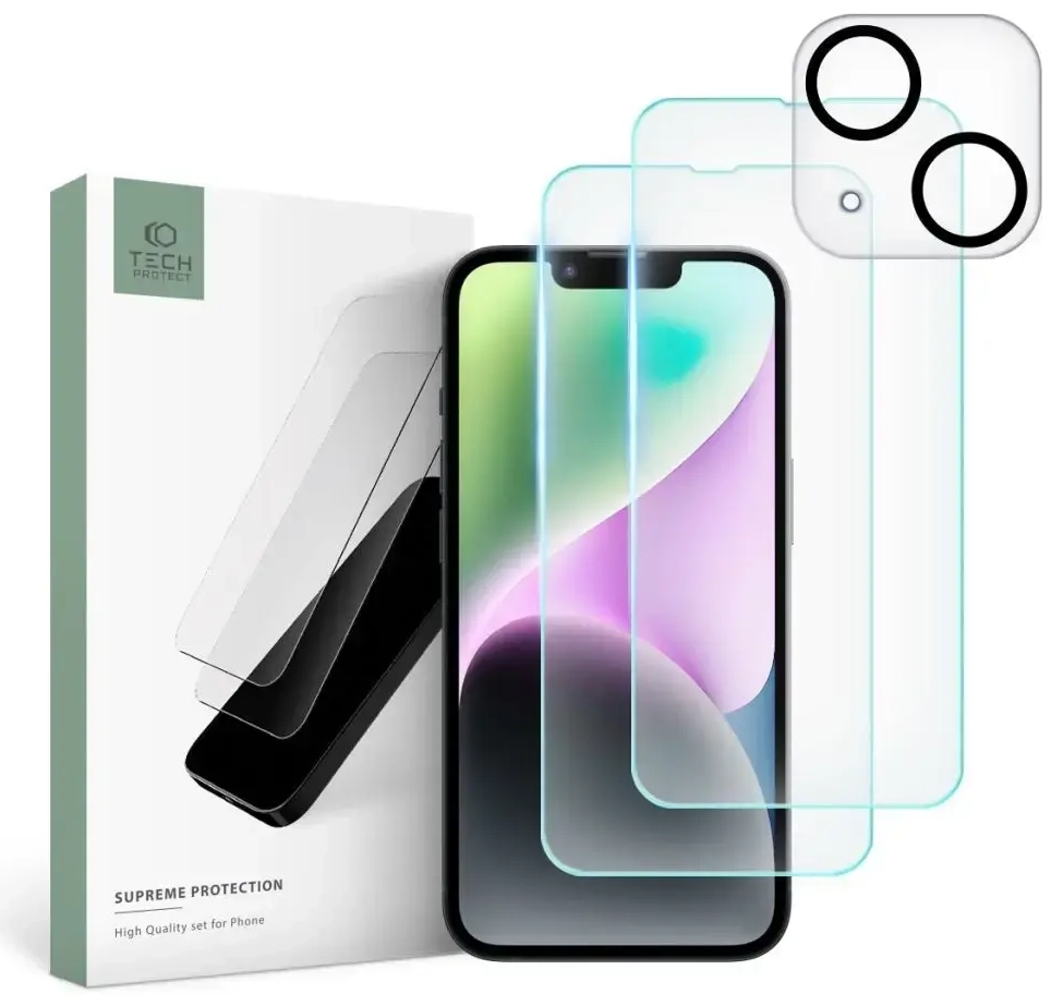 Tech-Protect Supreme Set for iPhone 14 2x Tempered Glass for Display | Tempered Glass for Camera