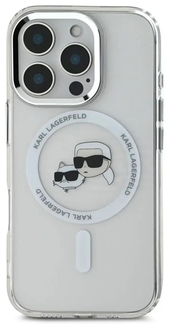 Karl Lagerfeld case for iPhone 16 Pro 6,3" KLHMP16LHLSKCH white Hard IML Metal Karl&Choupette Head MagSafe