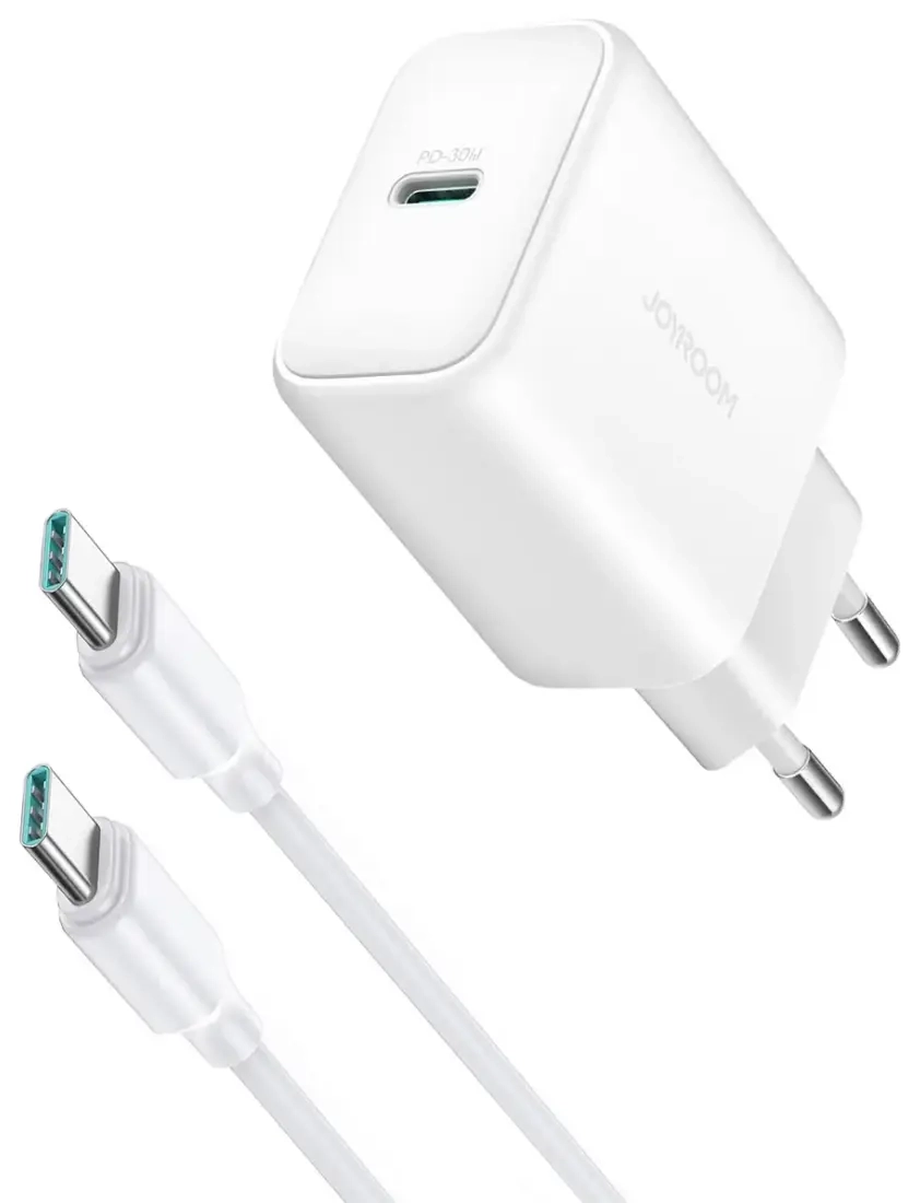 Зарядное устройство Joyroom JR-TCF24 | 30W | PD, QC, PPS | USB-C | с кабелем USB-C на USB-C в комплекте | белое