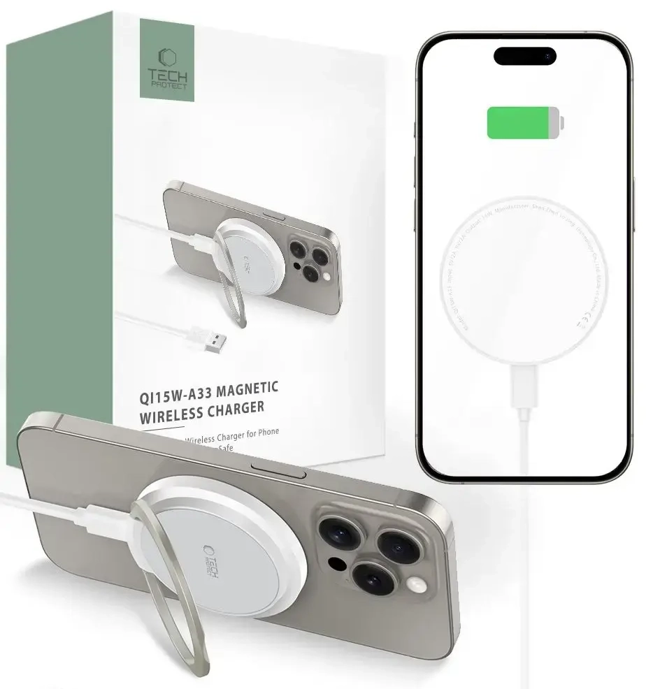 Tech-Protect QI15W-A33 беспроводная зарядка | Qi | Совместима с MagSafe | 15W | белая