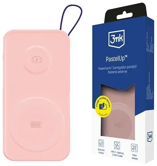 3MK PastelUp external battery (powerbank) | 10000 mAh | 22.5W | USB-C, MagSafe, Apple Watch | pink