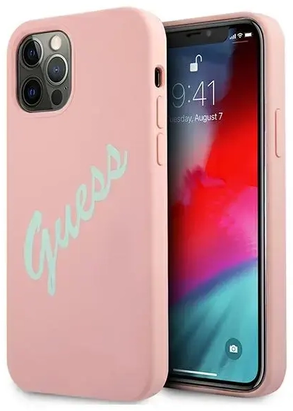 GUHCP12MLSVSPG Guess Silicone Vintage Green Script Cover for iPhone 12|12 Pro 6.1 Pink