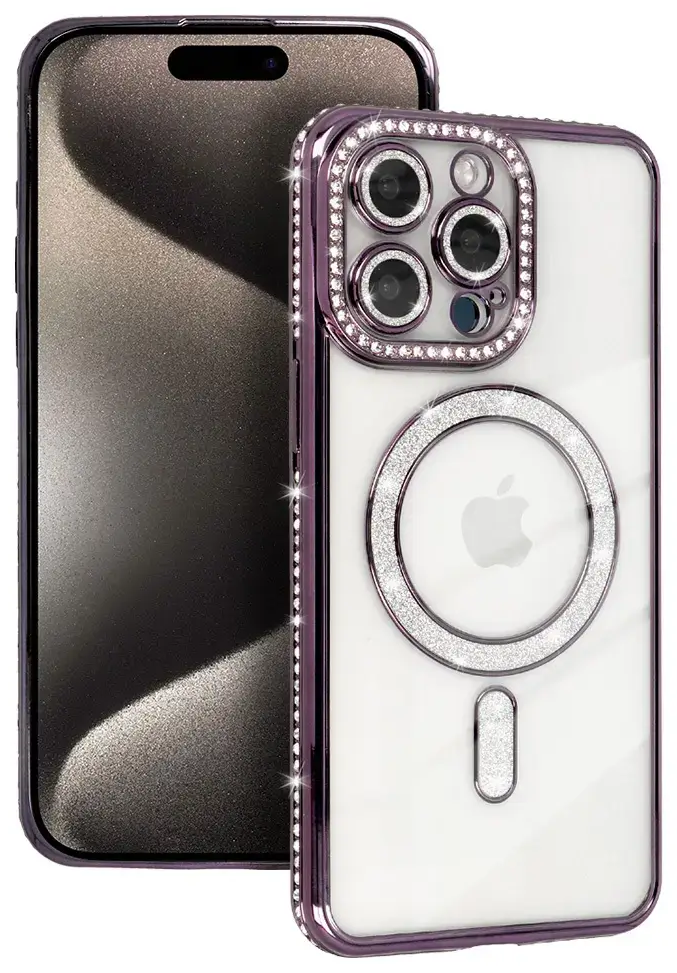 Bling telefono dėklas su MagSafe palaikymu iPhone 16 Pro violetinis