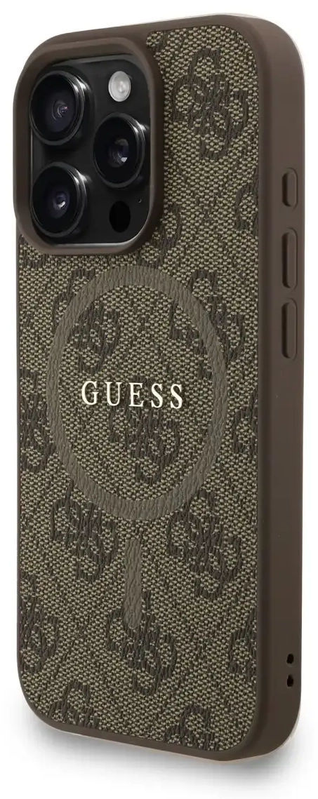 Guess PU Leather 4G Colored Ring Strap MagSafe Case for iPhone 16 Pro Max Brown