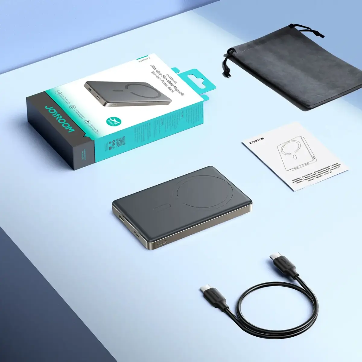 Joyroom JR-PBM08 Pro внешний аккумулятор (powerbank) | 10000 mAh | 20W | Lightning, USB-C, Беспроводной, MagSafe | титановый