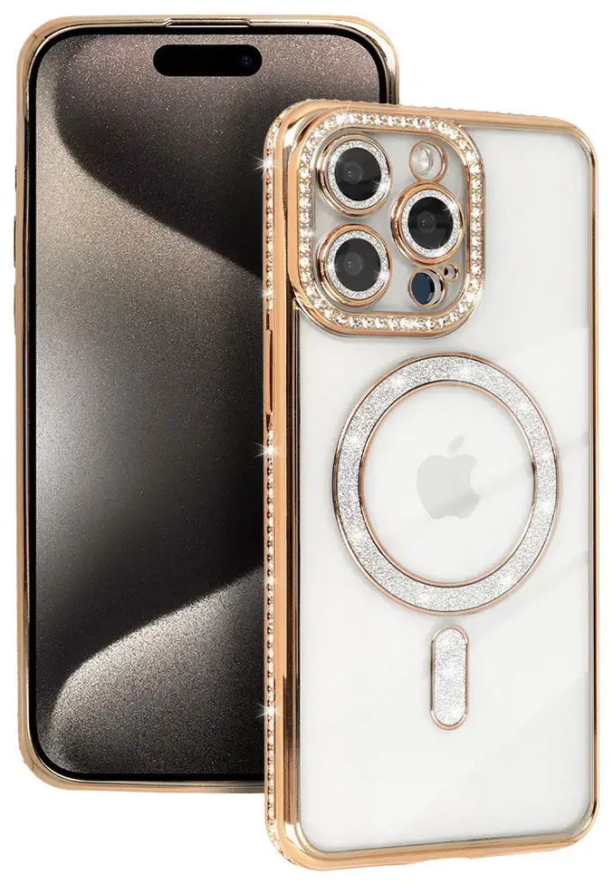 Bling telefono dėklas su MagSafe palaikymu iPhone 16 auksinis