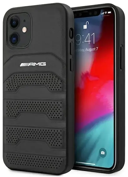 AMG AMHCP12SGSEBK iPhone 12 mini 5,4" czarny|black hardcase Leather Debossed Lines