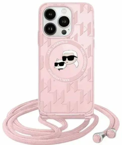 Karl Lagerfeld KLHMP15LHCKCKLCP iPhone 15 Pro 6.1" różowy|pink hardcase IML Crossbody Monogram Karl & Choupette Head MagSafe