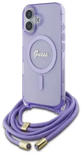 Guess GUHMP16SHCTSGNSU iPhone 16 6.1"     fioletowy|purple hardcase Crossbody Cord Script MagSafe
