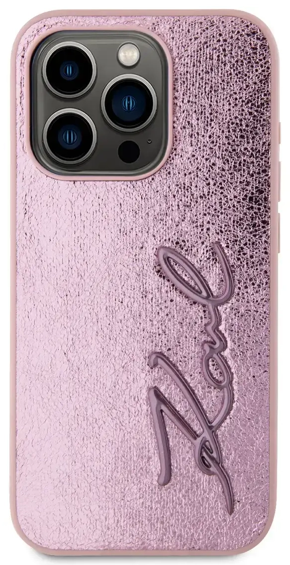 Karl Lagerfeld Wrinkled PU Signature Logo Case for iPhone 15 Pro Max Pink