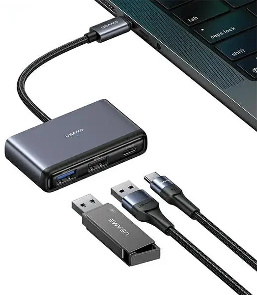 USAMS Adapter HUB 5w1 USB 2.0|USB 3.0| USB-C|TF|SD szary|dark grey SJ628HUB01 (US-SJ628)