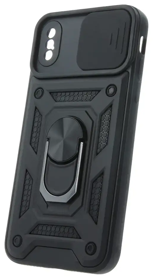 Defender Slide telefono dėklas su stovu iPhone X | iPhone XS juodas (su kameros apsauga)