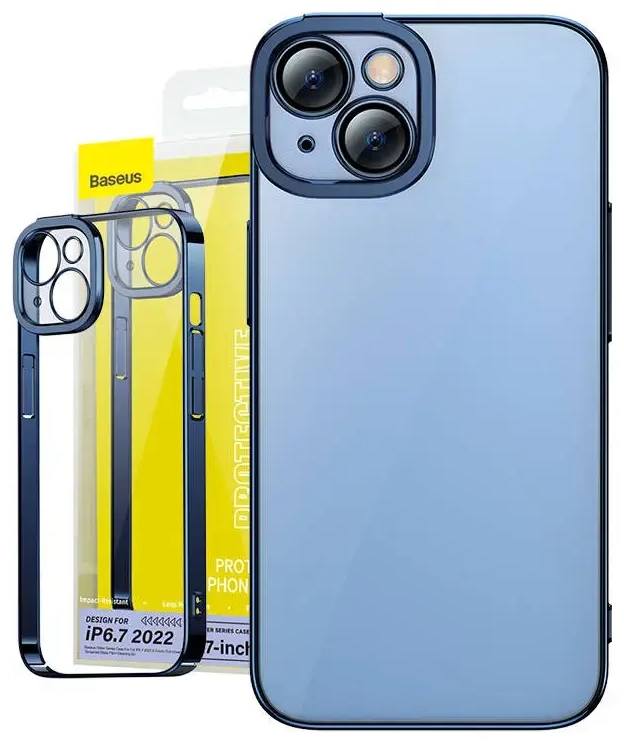 Baseus Glitter Transparent Case and Tempered Glass set for iPhone 14 Plus (blue)