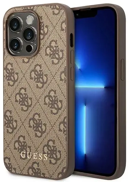 Guess GUHCP14LG4GFBR iPhone 14 Pro 6,1" brązowy|brown hard case 4G Metal Gold Logo