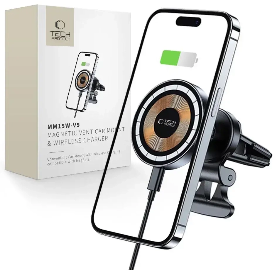 Tech-Protect MM15W-V5 car phone holder with MagSafe 15W inductive charger for air vent - black