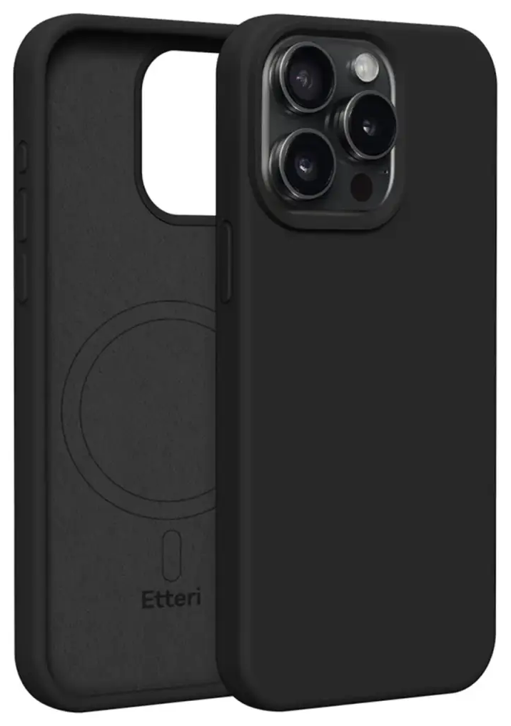Etteri Silicone maciņš ar MagSafe atbalstu telefonam iPhone 15 Pro Max melns