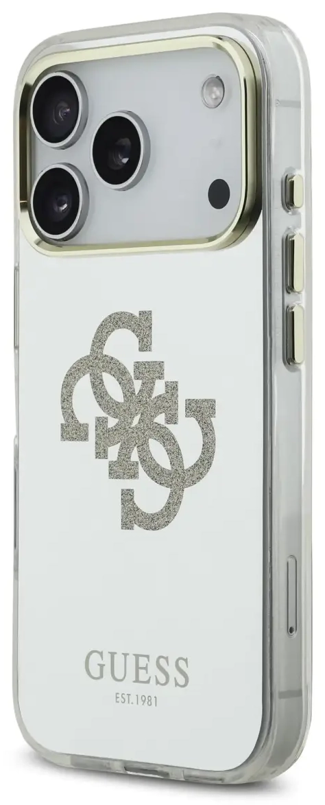 Guess PC|TPU Mirror 4G Glitter Logo maciņš ar MagSafe atbalstu telefonam iPhone 17 Pro zeltains