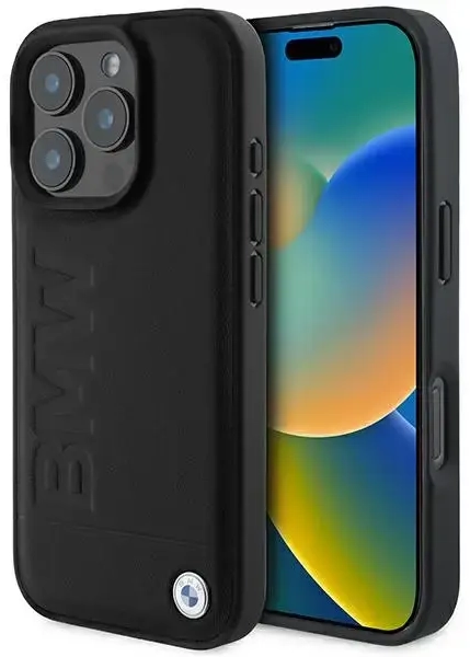 BMW BMHMP16LSLLBK iPhone 16 Pro 6.3" czarny|black hardcase Leather Hot Stamp MagSafe