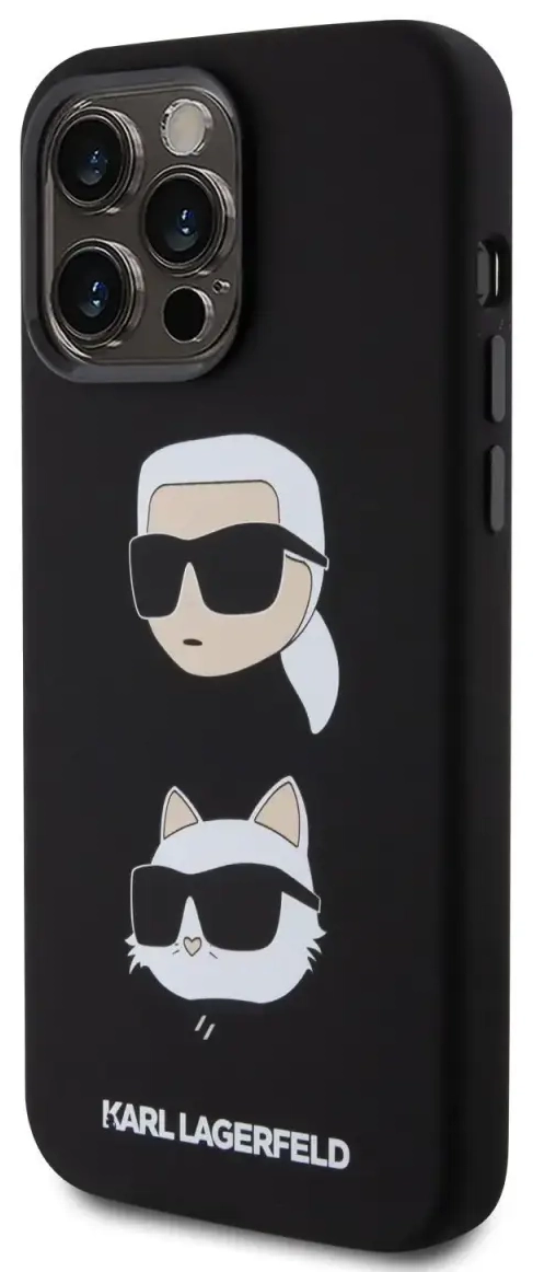 Karl Lagerfeld Liquid Silicone Karl and Choupette Heads Case for iPhone 15 Pro Max Black