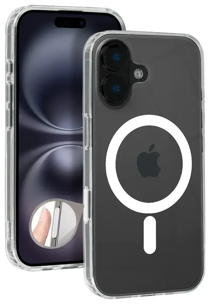 Clear Camera Control telefono dėklas su MagSafe palaikymu iPhone 16 Plus skaidrus