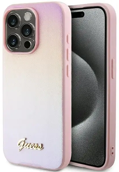 Guess GUHCP14LPSAIRSP iPhone 14 Pro 6.1" różowy|pink hardcase Saffiano Iridescent Script