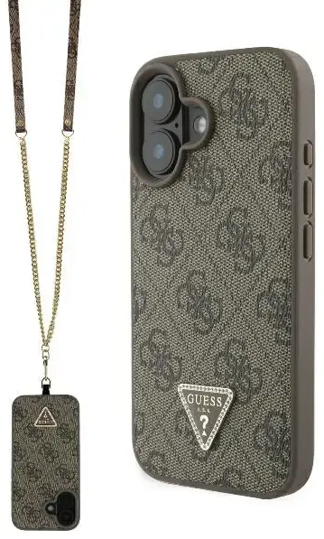 Guess GUHCP16SP4TDSCPW iPhone 16 6.1" brązowy|brown hardcase Leather Metal Logo Strass Crossbody