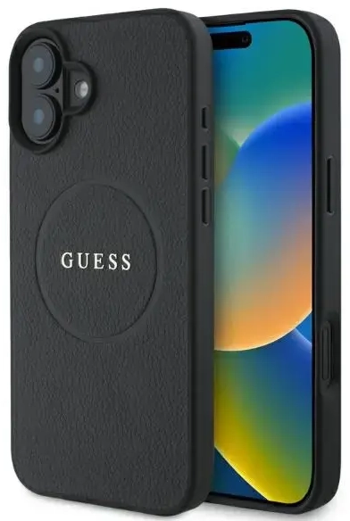 Guess GUHMP16SPGHSMMK iPhone 16 6.1" czarny|black hardcase Grained Gold Ring MagSafe