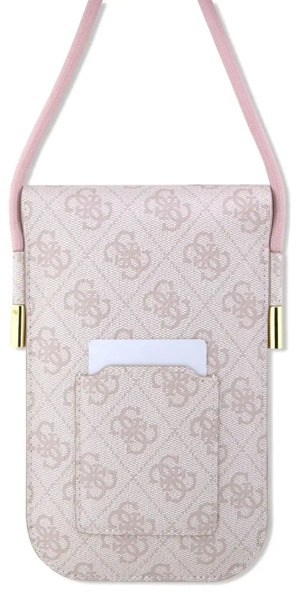 Guess PU 4G Metal Logo Script Phone Bag Pink