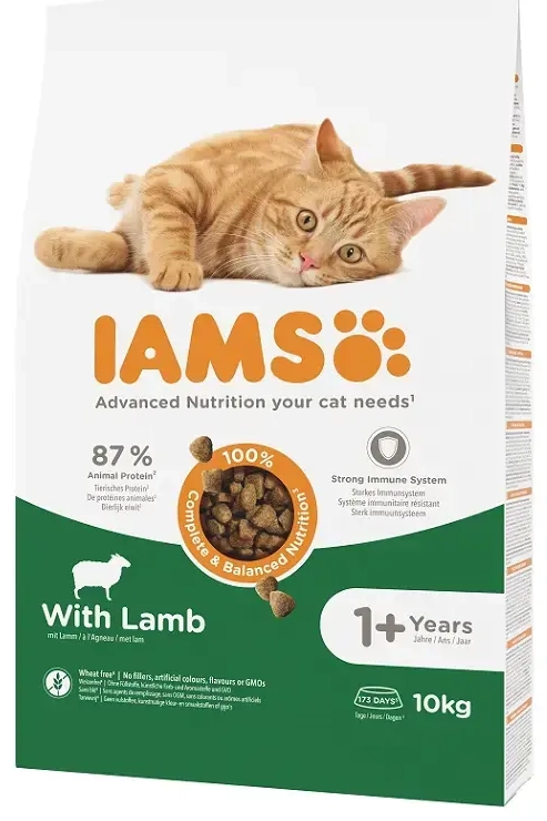 Sausā barība kaķiem - IAMS CAT ADULT LAMB, 10 kg