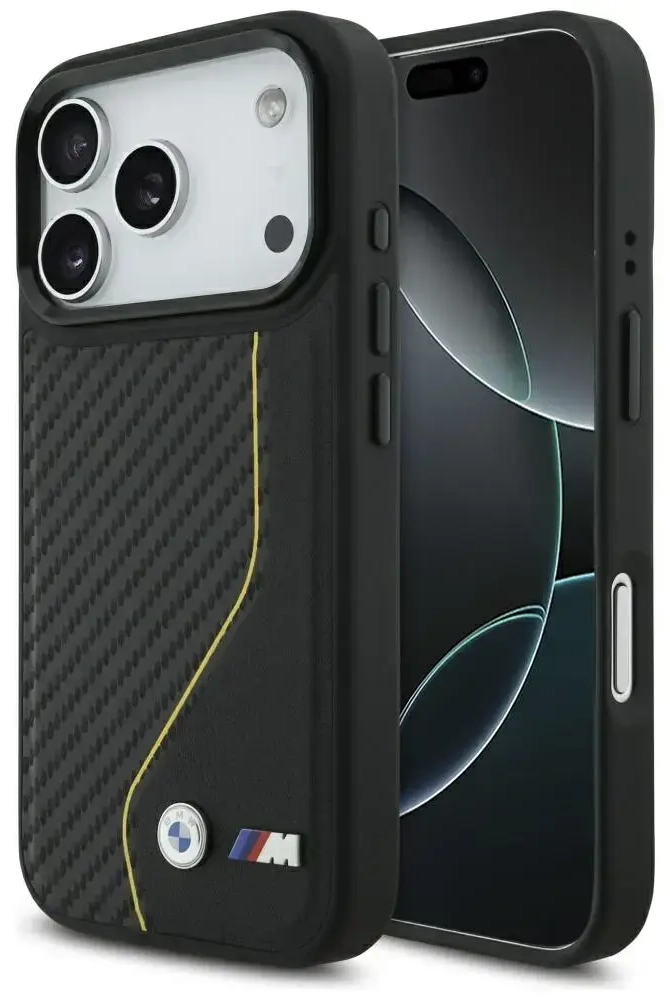 BMW M Carbon Line & Logo phone case with MagSafe support for iPhone 17 Pro yellow