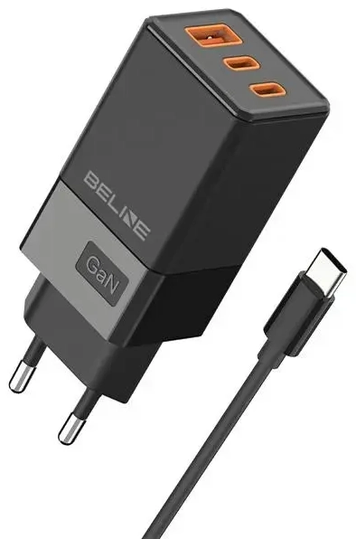 Beline BLN3CB65C tīkla lādētājs | 65W | GaN, PD 3.0, QC 3.0 | USB-C, USB-A | USB-C uz USB-C vads komplektā | melns