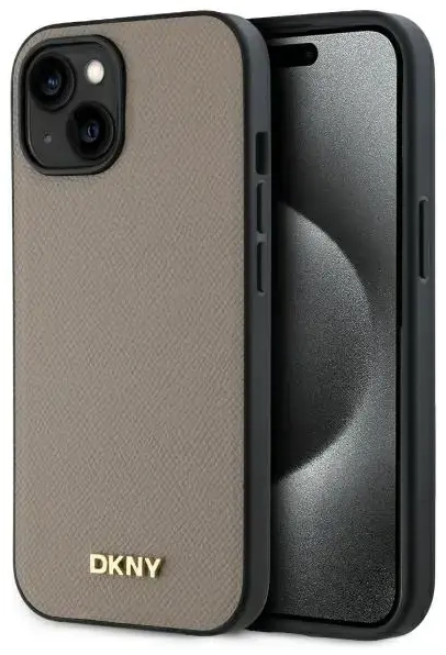DKNY DKHMP15SPGHLME iPhone 15 6.1"        beżowy|beige hardcase Grained Metal Logo MagSafe