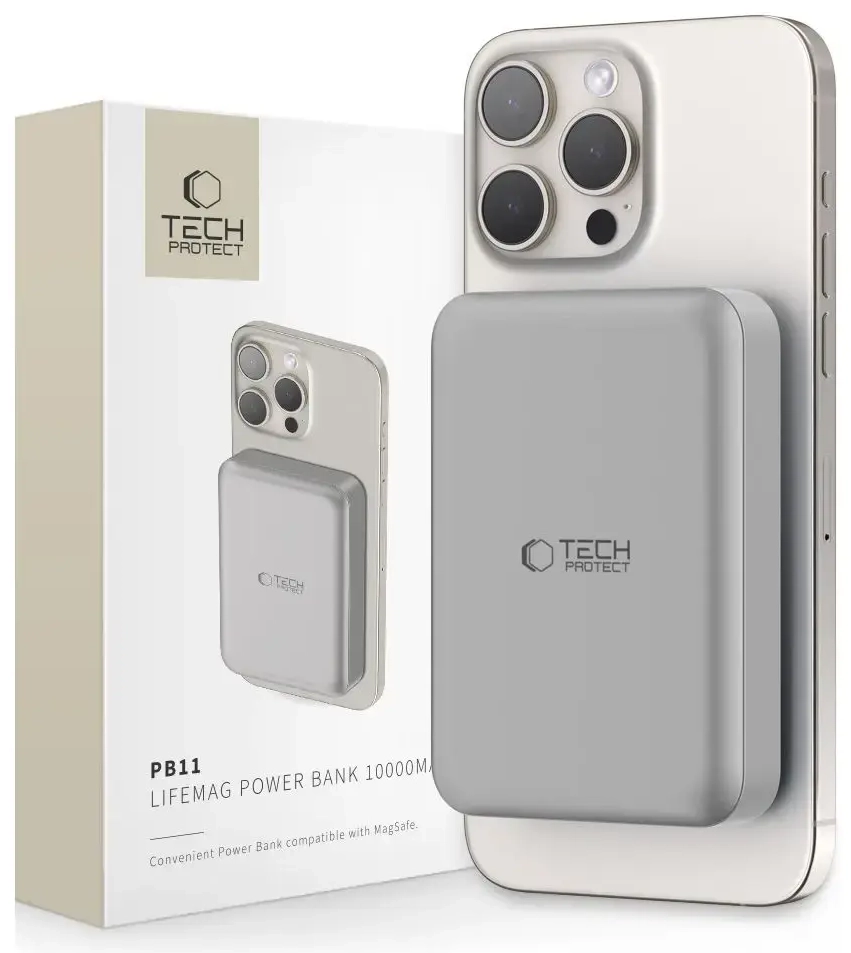 TECH-PROTECT PB11 LIFEMAG external battery (powerbank) | 10000 mAh | 18W | USB-C, MagSafe | gray