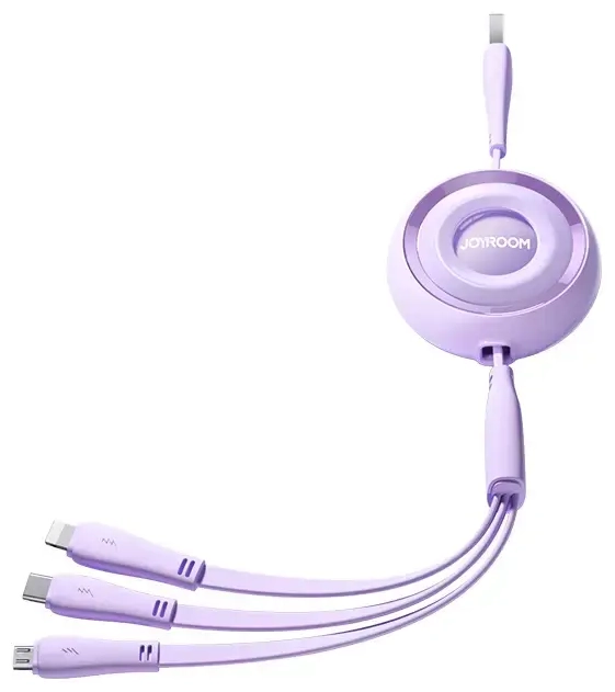 „Joyroom S-A40“ 3-in-1 duomenų perdavimo ir įkrovimo laidas | USB-A į USB-C, „Lightning“, „Micro USB“ | 15 W | 1 m | violetinis