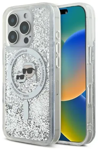 Karl Lagerfeld case for iPhone 16 Pro 6,3" KLHMP16LLGKCSGH transparent Hard Liquid Glitter Karl&Choupette Head MagSafe