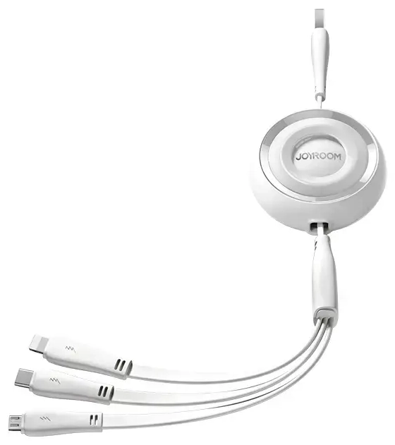 „Joyroom S-A40“ 3-in-1 duomenų perdavimo ir įkrovimo laidas | USB-A į USB-C, „Lightning“, „Micro USB“ | 17,5 W | 1 m | baltas