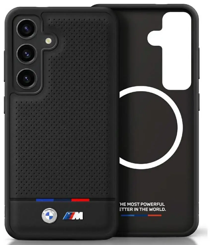 Etui BMW Leather Tricolor Stripe MagSafe  do Samsung Galaxy S25 czarny