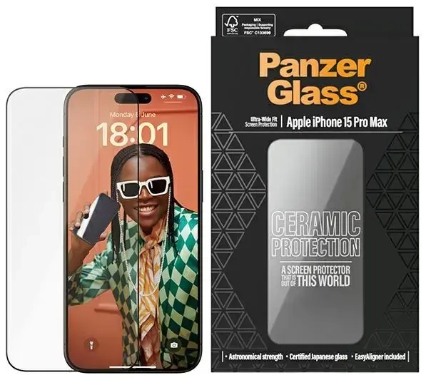 PanzerGlass Ceramic kaitseklaas telefonile iPhone 15 Pro Max 6.7" Ultra-Wide-Fit Easy Aligner kaasas 2840