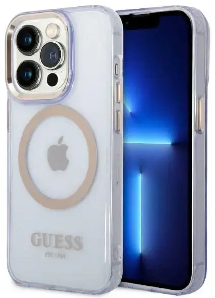 Guess GUHMP14XHTCMU iPhone 14 Pro Max 6,7" purpurowy|purple hard case Gold Outline Translucent MagSafe