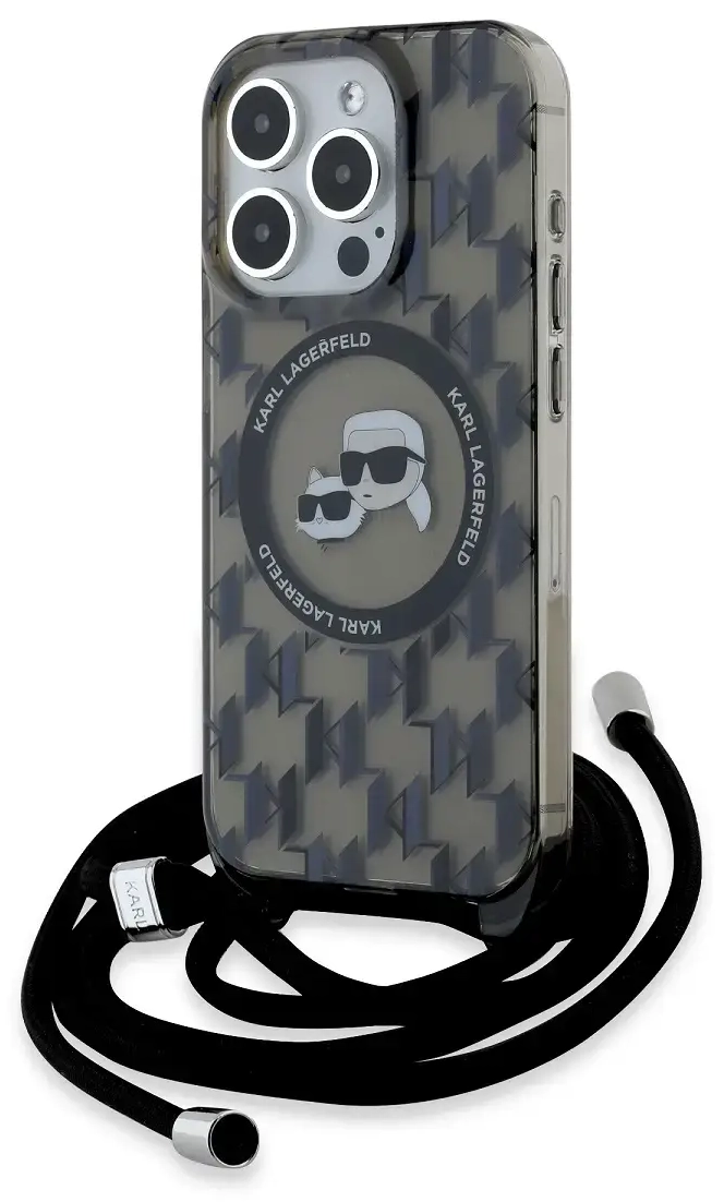 Karl Lagerfeld IML Monogram Crossbody K&CH Heads MagSafe Case for iPhone 15 Pro Black
