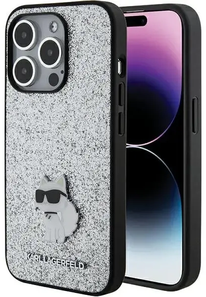 Karl Lagerfeld KLHCP15XGCNPSG iPhone 15 Pro Max 6.7" srebrny|silver hardcase Fixed Glitter Choupette Logo Metal Pin